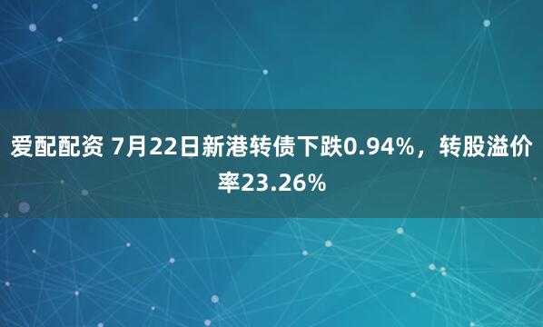 爱配配资 7月22日新港转债下跌0.94%，转股溢价率23.26%
